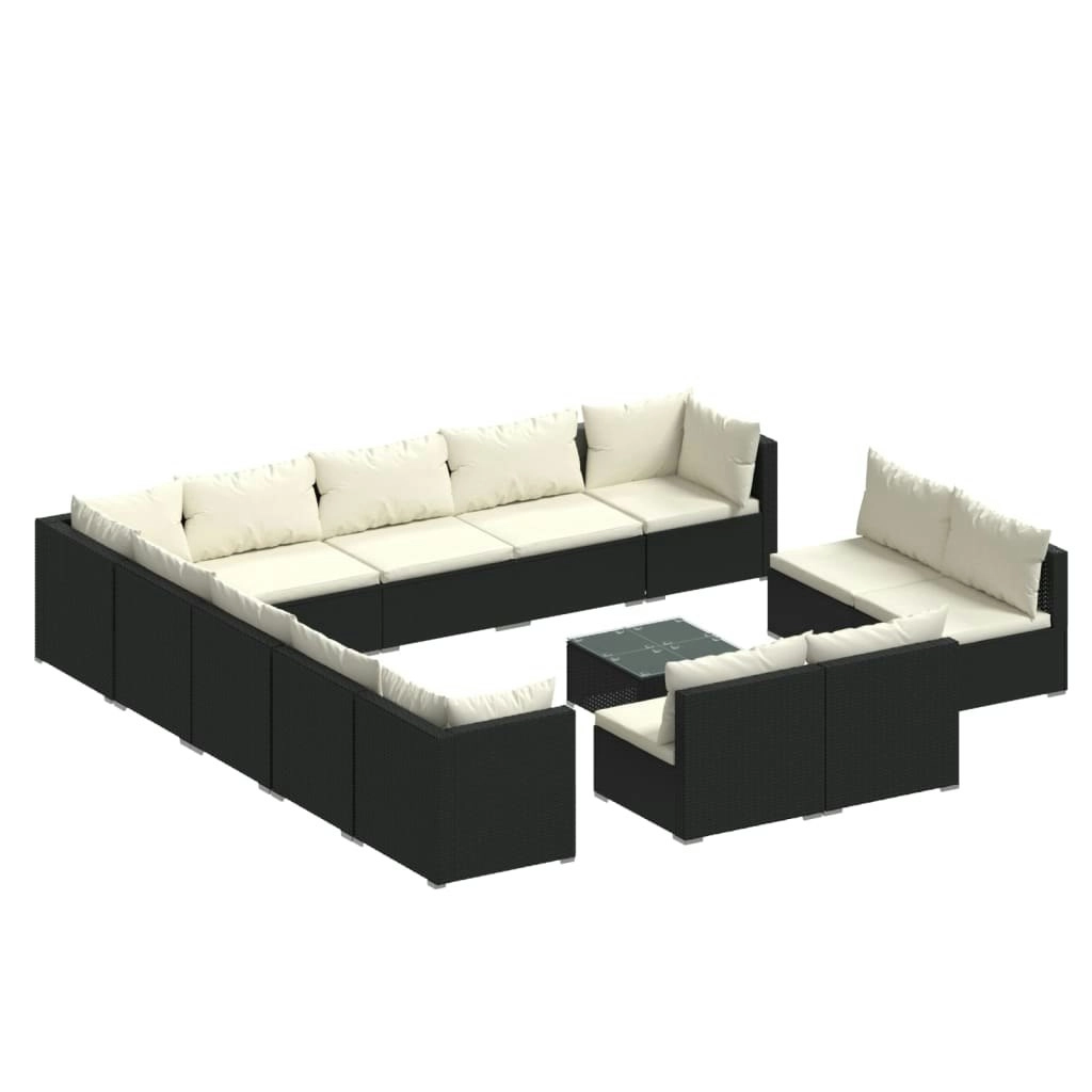 14 Piece Garden Lounge Set with Cushions Black Poly Rattan 3102863