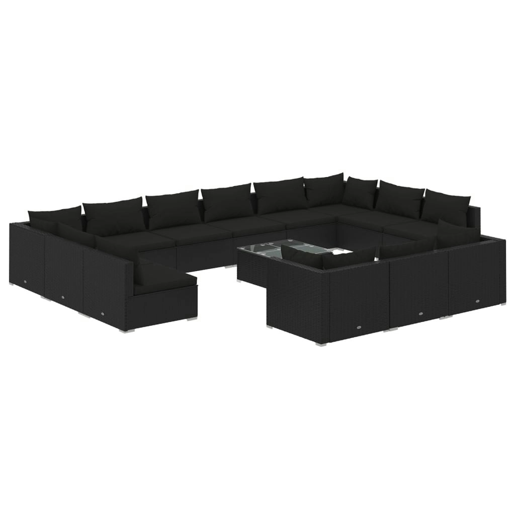 14 Piece Garden Lounge Set with Cushions Black Poly Rattan 3102112