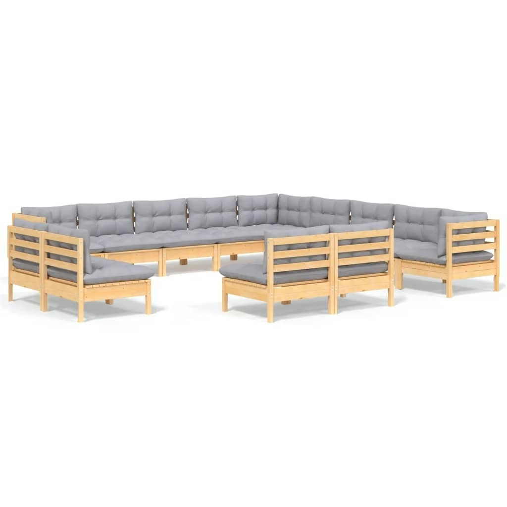 13 Piece Garden Lounge Set with Grey Cushions Solid Pinewood 3096886