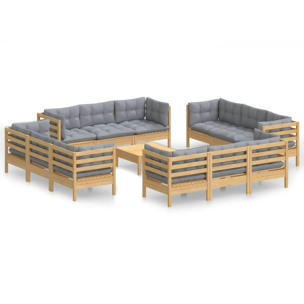 13 Piece Garden Lounge Set with Grey Cushions Pinewood 3096069