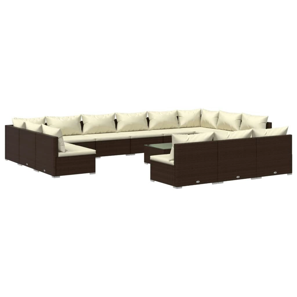 14 Piece Garden Lounge Set with Cushions Brown Poly Rattan 3102162