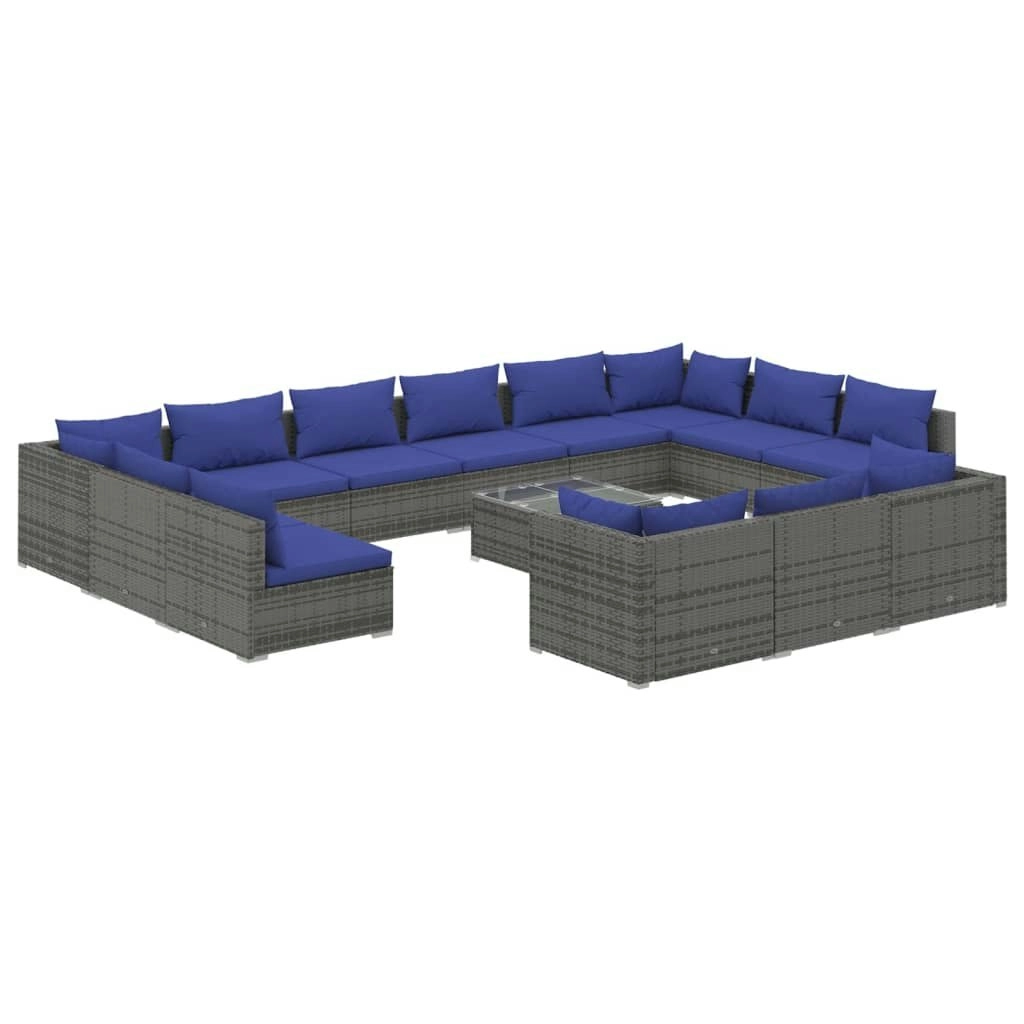 14 Piece Garden Lounge Set with Cushions Grey Poly Rattan 3102118