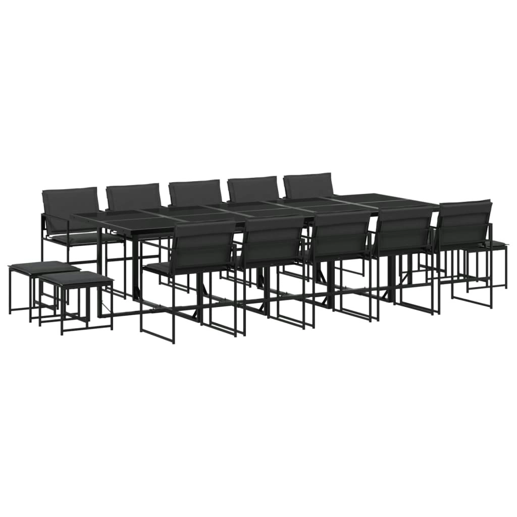 15 Piece Garden Dining Set with Cushions Black Textilene 3295086