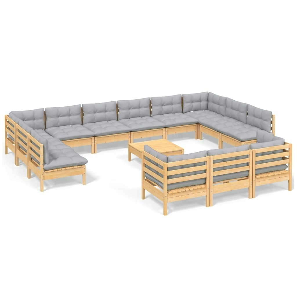 14 Piece Garden Lounge Set with Grey Cushions Pinewood 3097288