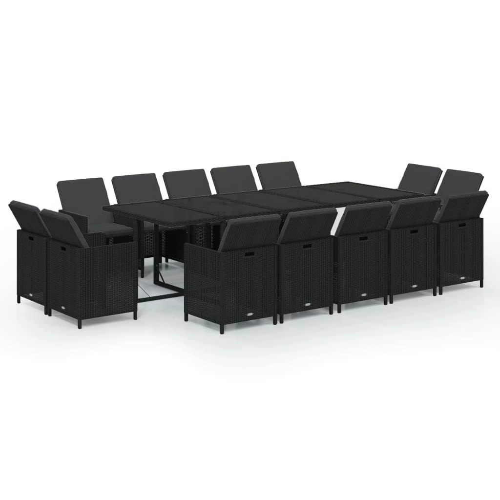 15 Piece Garden Dining Set with Cushions Poly Rattan Black 3095587