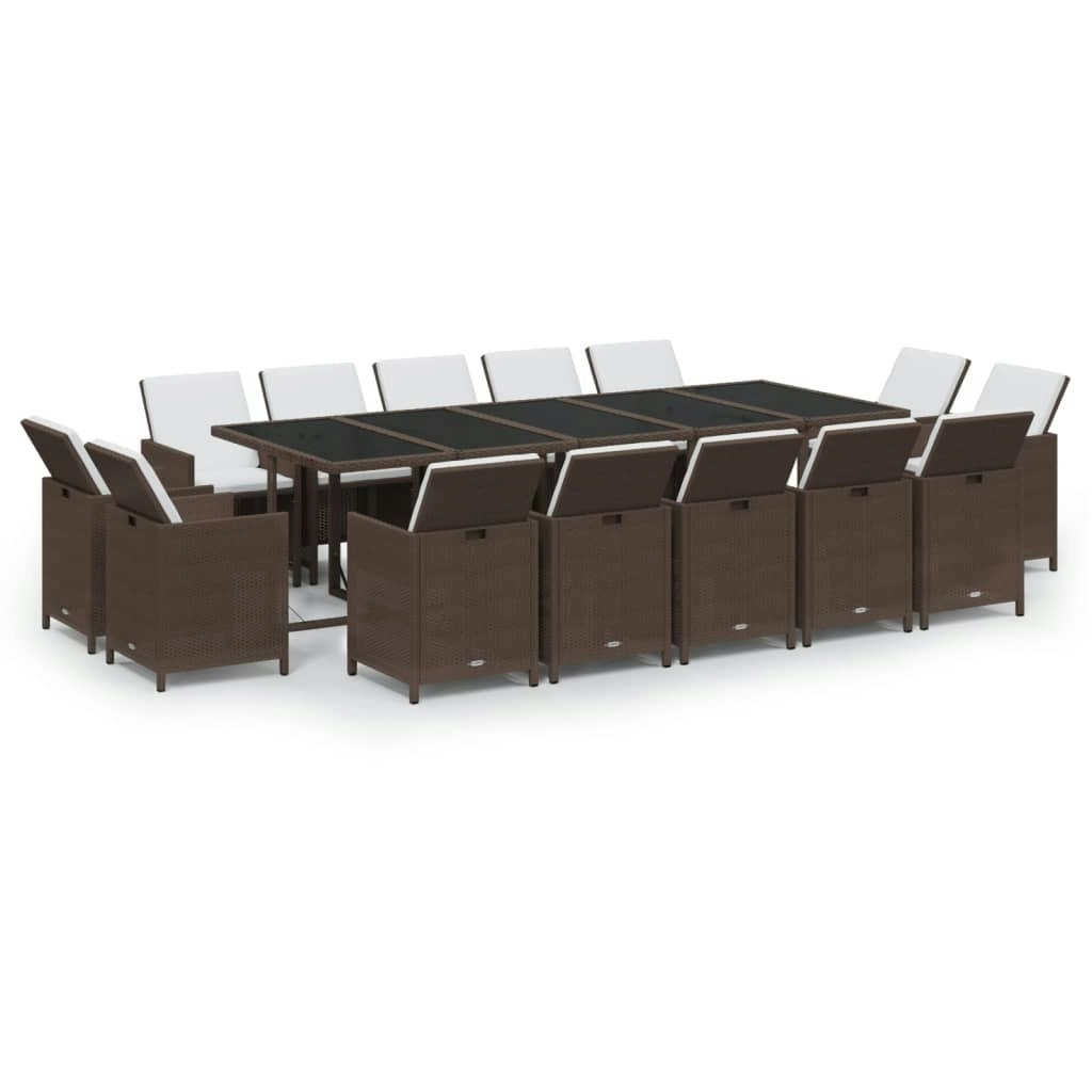 15 Piece Garden Dining Set with Cushions Poly Rattan Brown 3095594