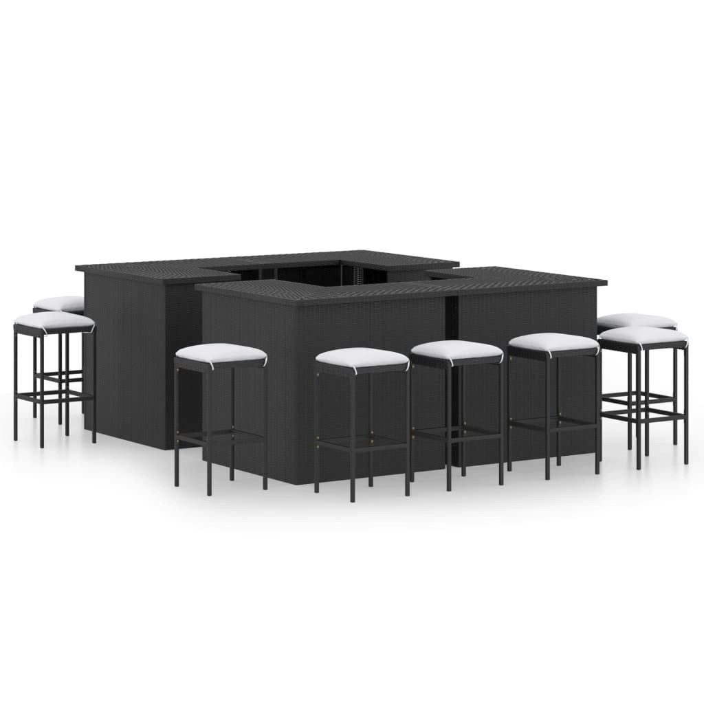 16 Piece Garden Bar Set with Cushions Poly Rattan Black 3064929