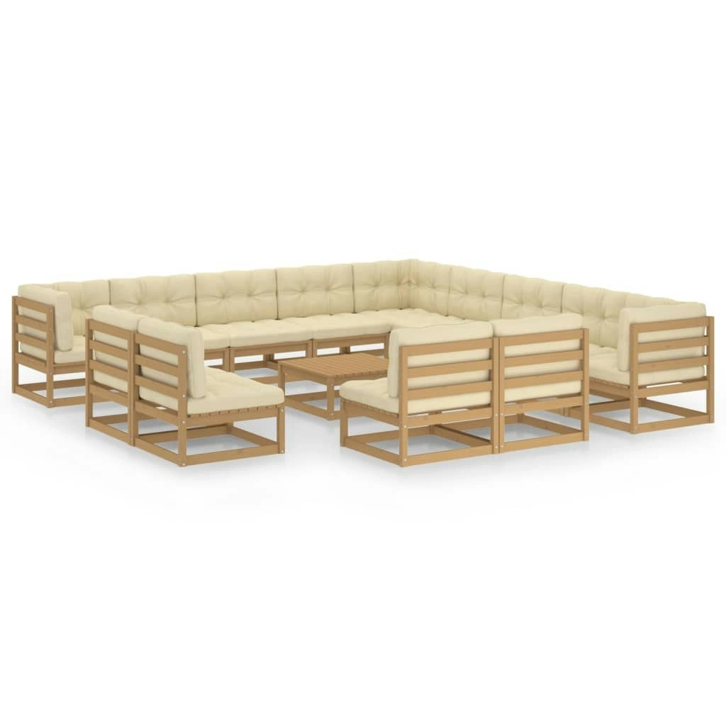 14 Piece Garden Lounge Set&Cushions Honey Brown Solid Pinewood 3076962