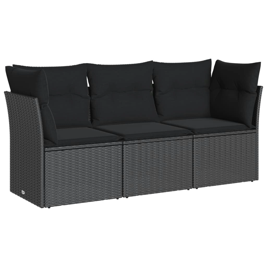 3 Piece Garden Sofa Set with Cushions Black Poly Rattan 3217205