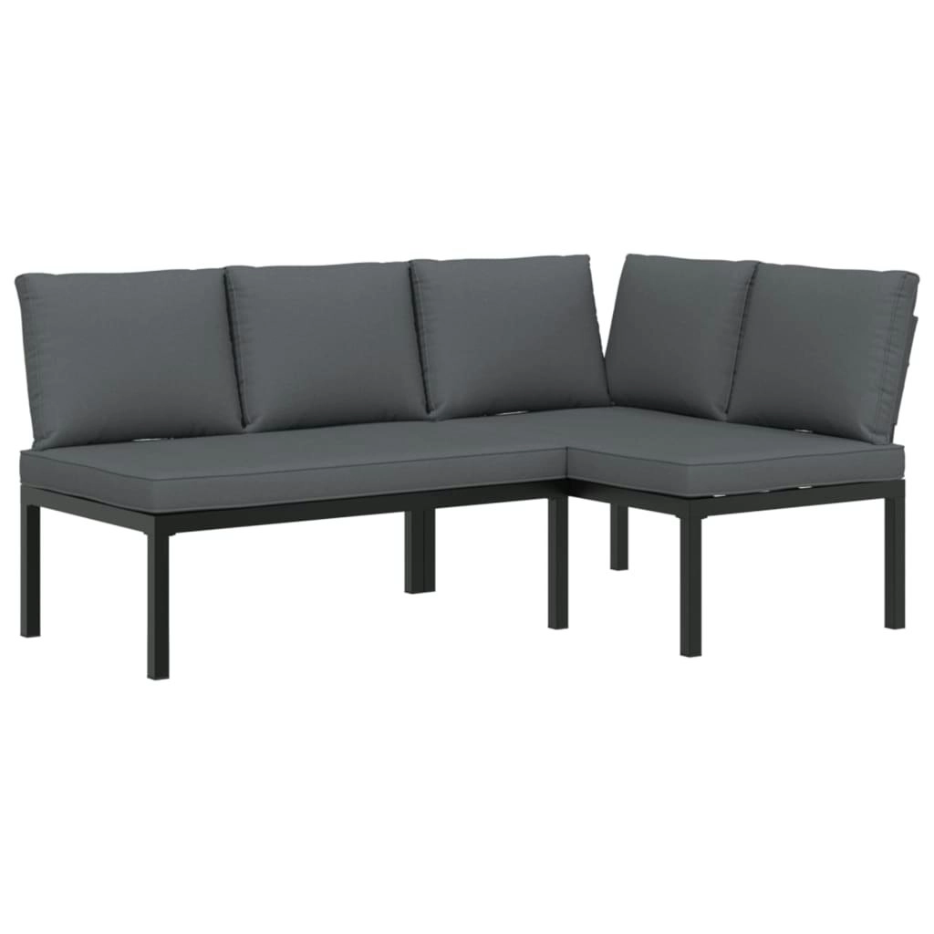 2 Piece Garden Sofa Set with Cushions Black Aluminium 3283686