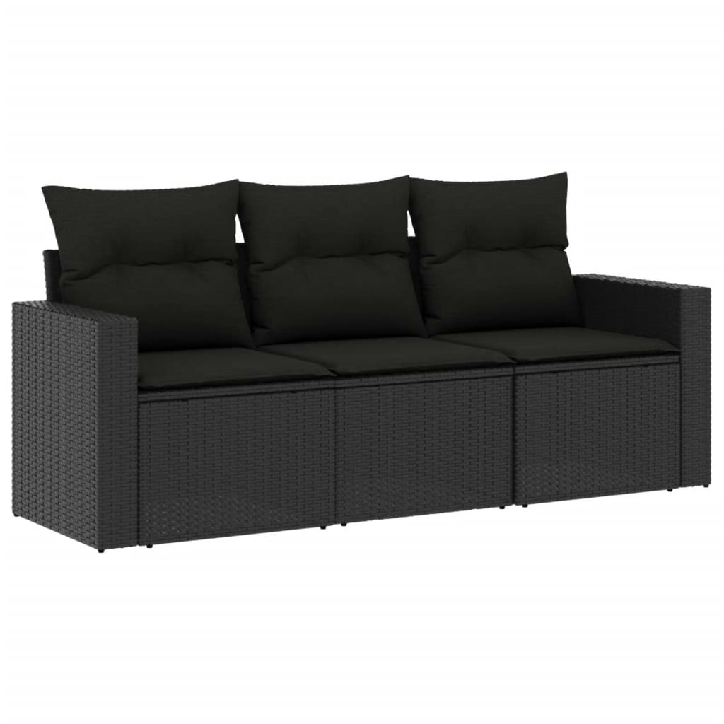 3 Piece Garden Sofa Set with Cushions Black Poly Rattan 3218645