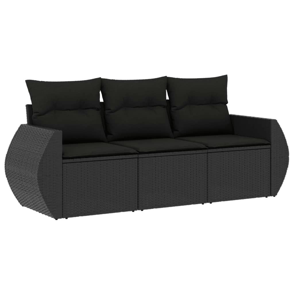 3 Piece Garden Sofa Set with Cushions Black Poly Rattan 3253392