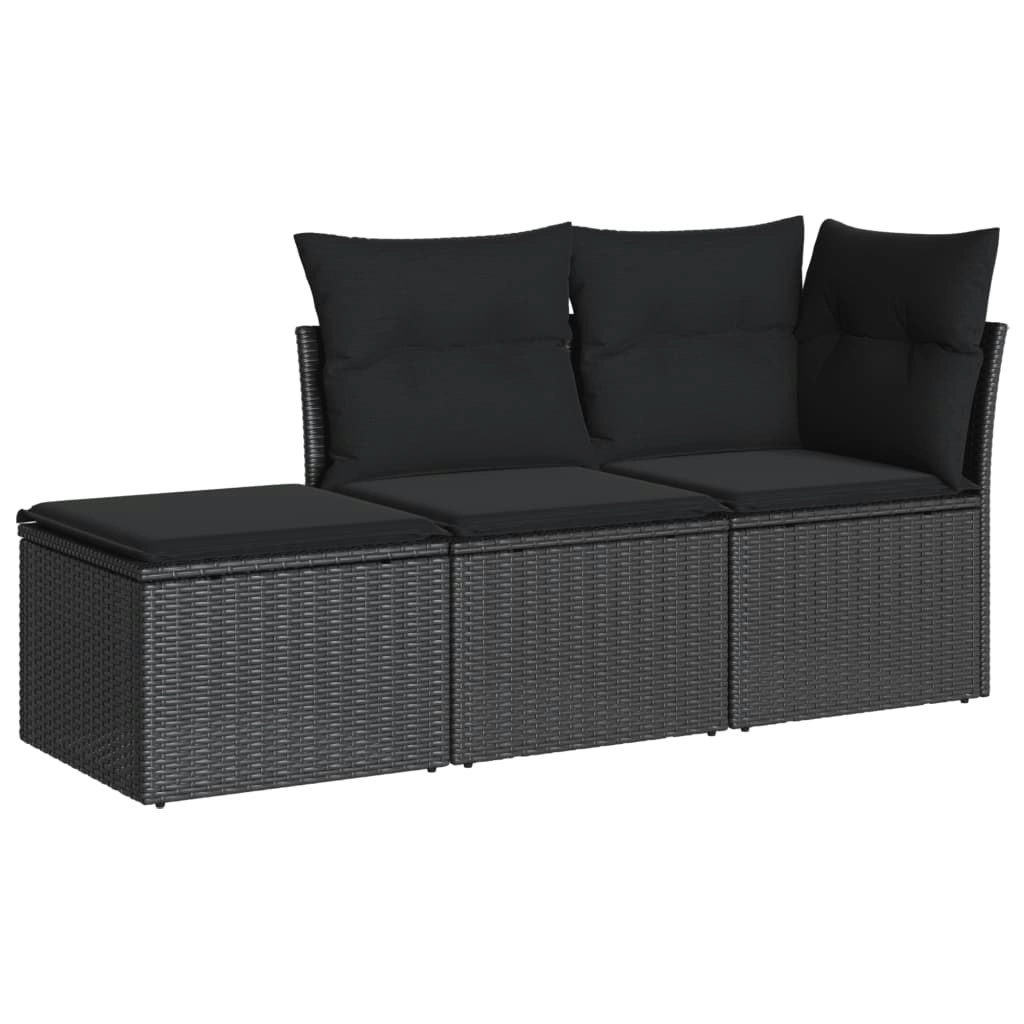 3 Piece Garden Sofa Set with Cushions Black Poly Rattan 3249304