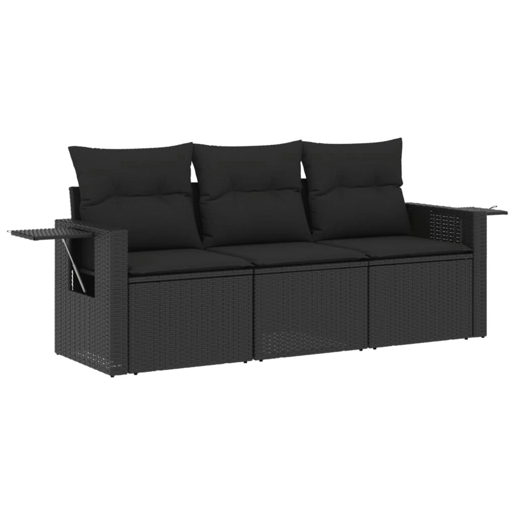 3 Piece Garden Sofa Set with Cushions Black Poly Rattan 3252192