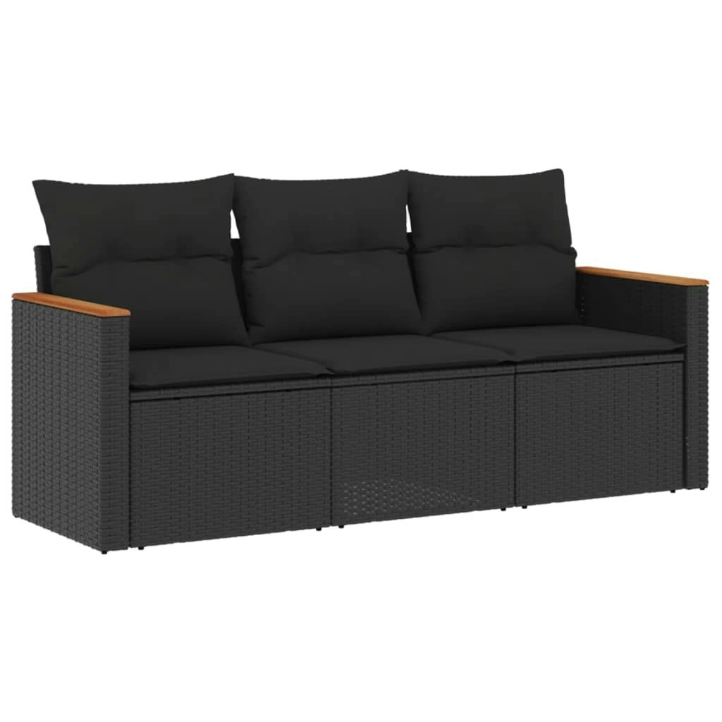 3 Piece Garden Sofa Set with Cushions Black Poly Rattan 3258156