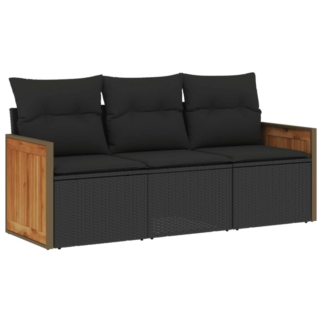 3 Piece Garden Sofa Set with Cushions Black Poly Rattan 3259836