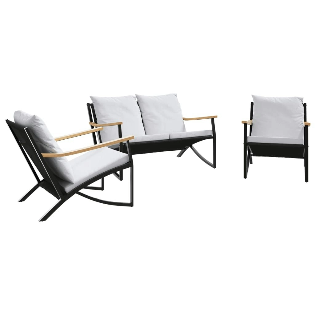 3 Piece Balcony Furniture Set with Cushions Black Steel 3283637