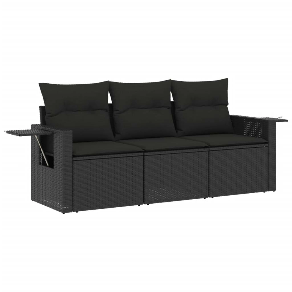 3 Piece Garden Sofa Set with Cushions Black Poly Rattan 3219854