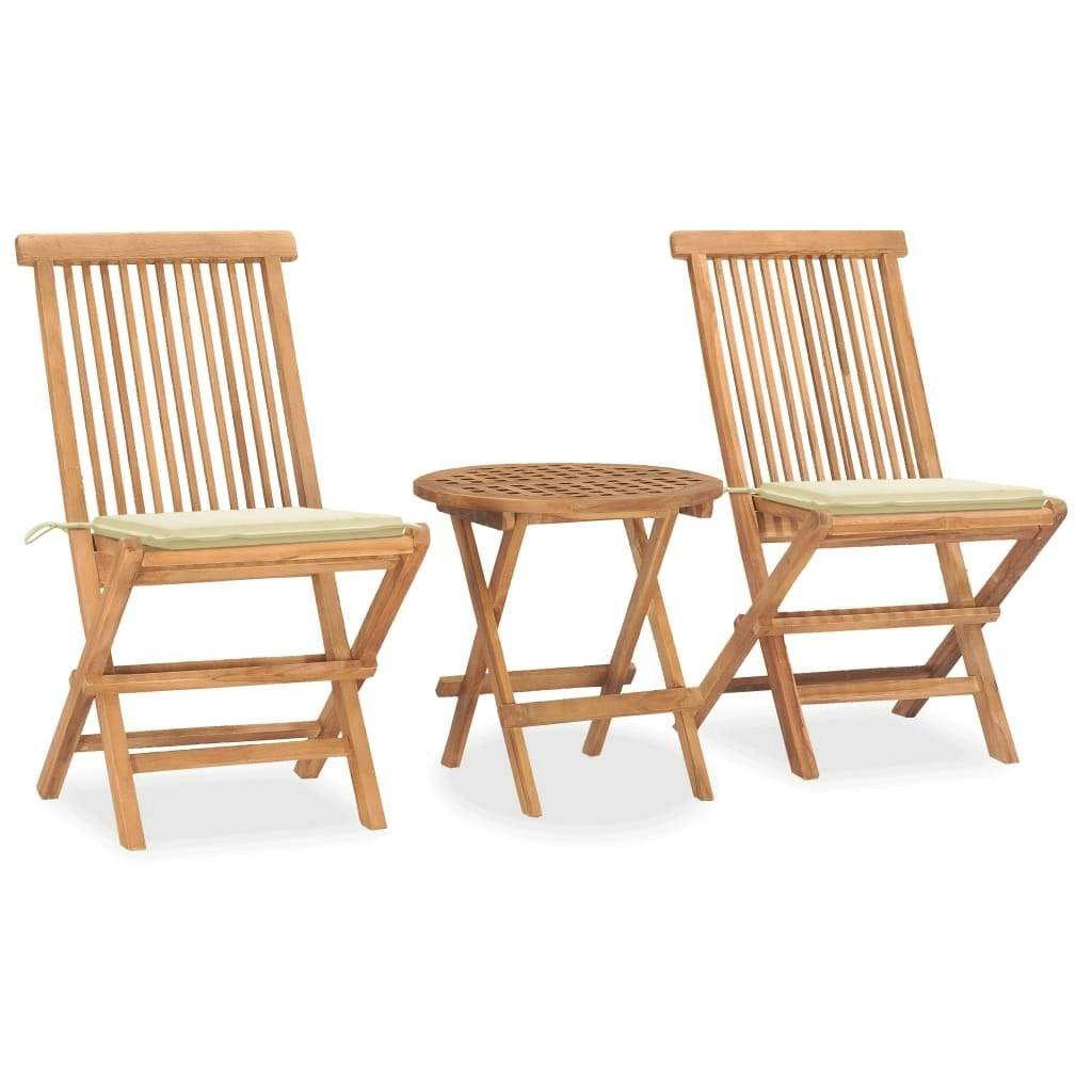 3 Piece Folding Outdoor Dining Set with Cushion Solid Wood Teak 3063173