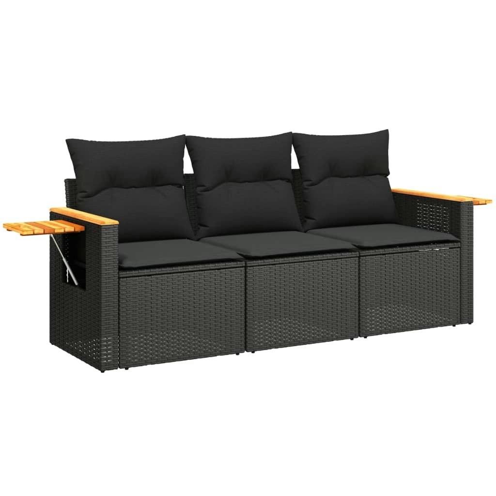 3 Piece Garden Sofa Set with Cushions Black Poly Rattan 3226594