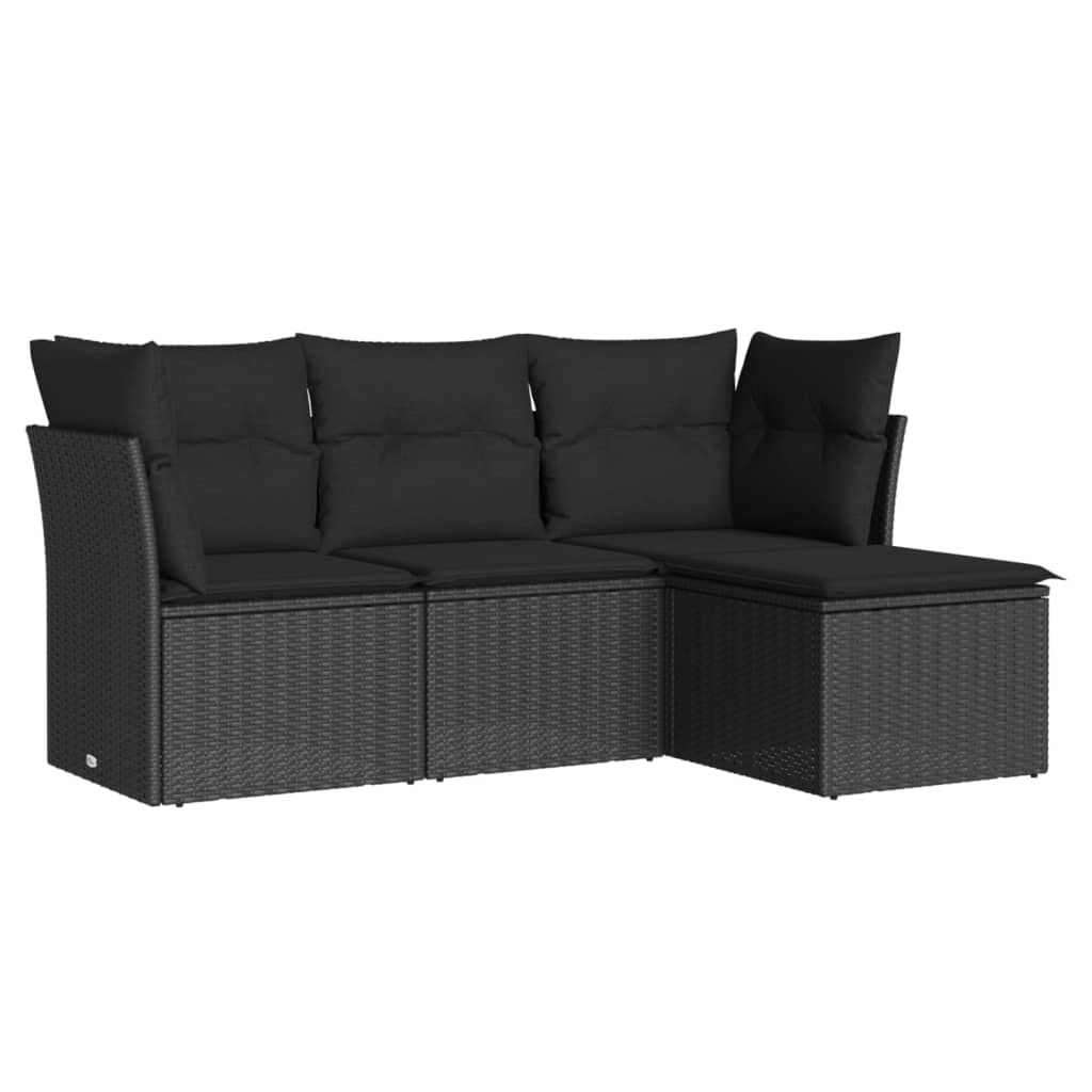 4 Piece Garden Sofa Set with Cushions Black Poly Rattan 3217535