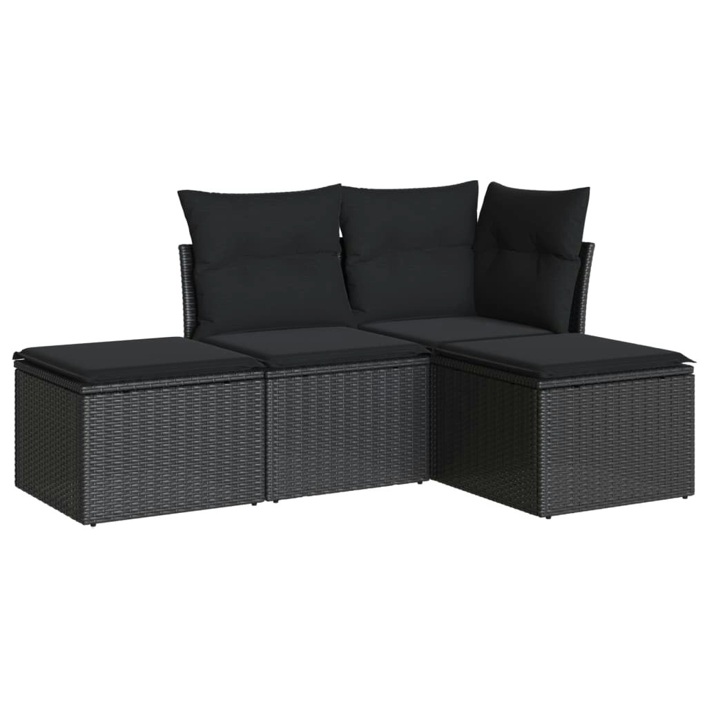 4 Piece Garden Sofa Set with Cushions Black Poly Rattan 3217475