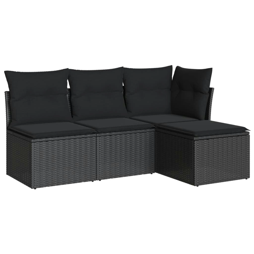 4 Piece Garden Sofa Set with Cushions Black Poly Rattan 3217495