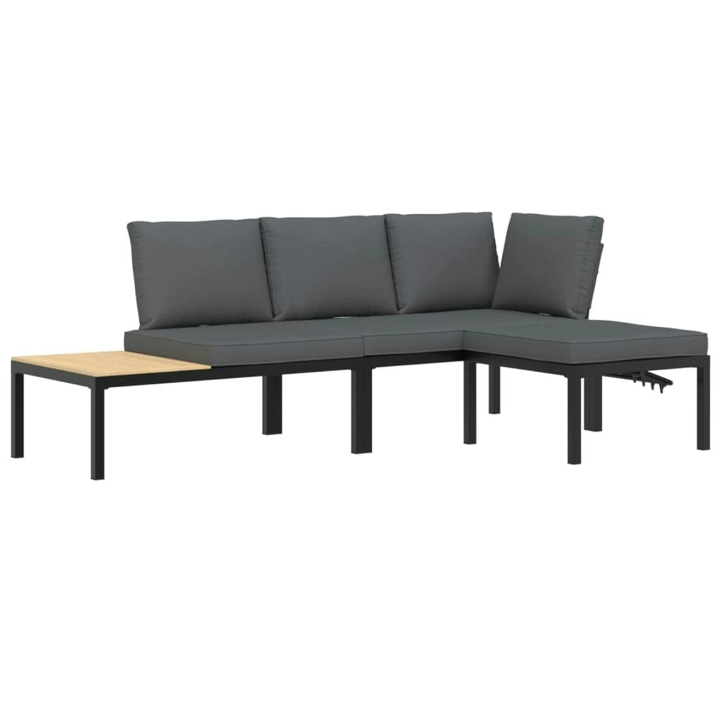 3 Piece Garden Sofa Set with Cushions Black Aluminium 3283680