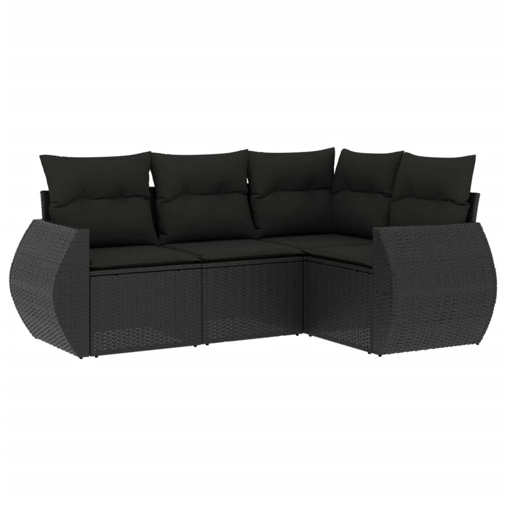 4 Piece Garden Sofa Set with Cushions Black Poly Rattan 3221304