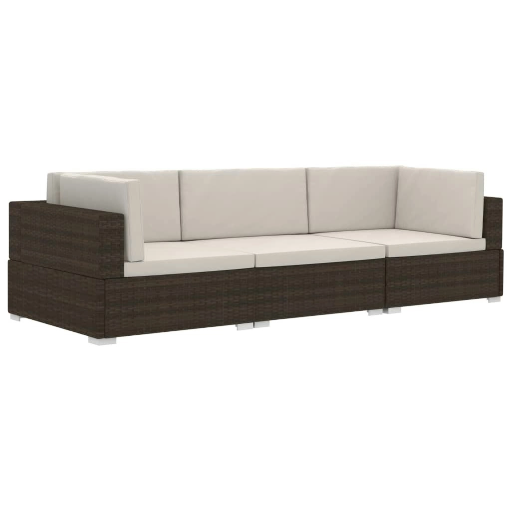 3 Piece Garden Sofa Set with Cushions Poly Rattan Brown 47265