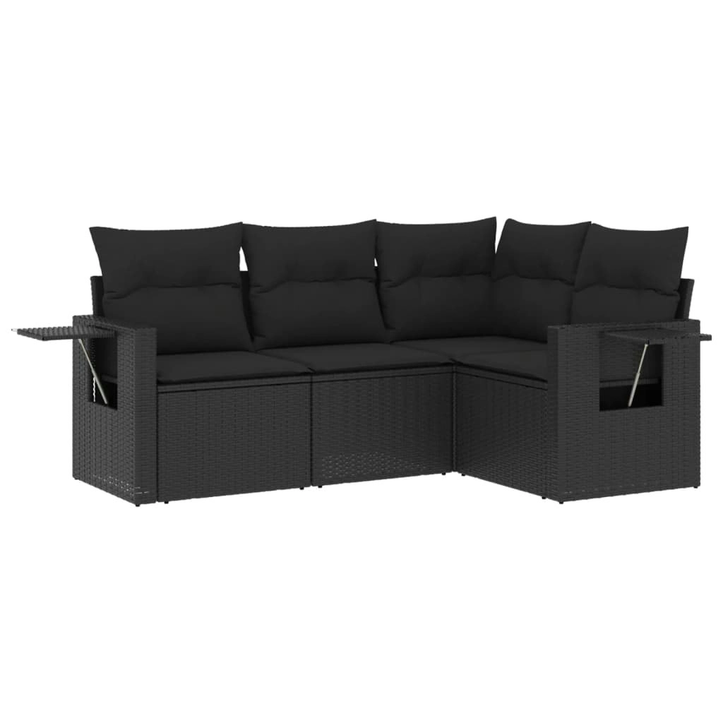 4 Piece Garden Sofa Set with Cushions Black Poly Rattan 3252442