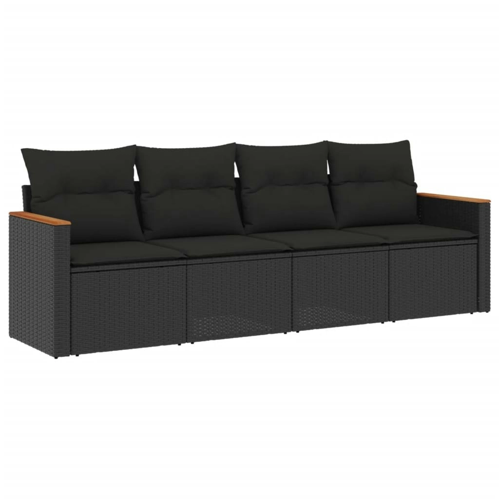 4 Piece Garden Sofa Set with Cushions Black Poly Rattan 3258170