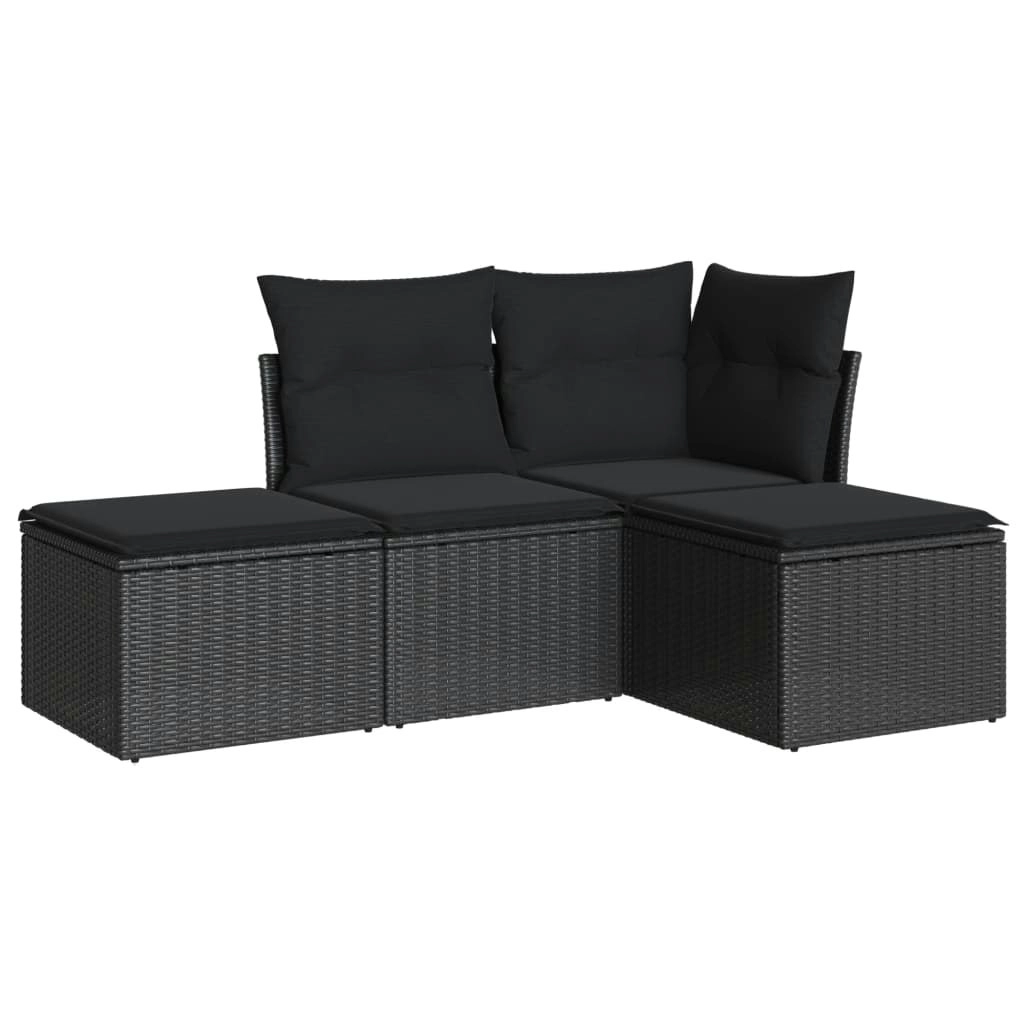 4 Piece Garden Sofa Set with Cushions Black Poly Rattan 3249314