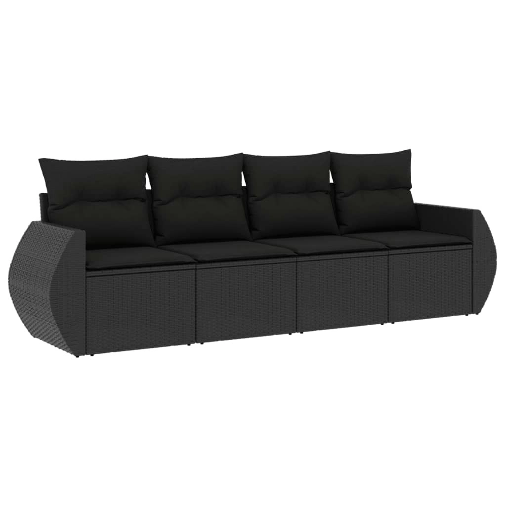 4 Piece Garden Sofa Set with Cushions Black Poly Rattan 3253412