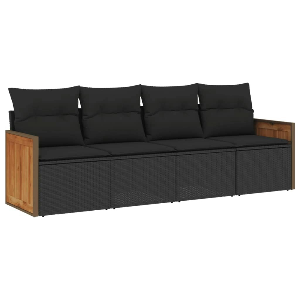 4 Piece Garden Sofa Set with Cushions Black Poly Rattan 3259850