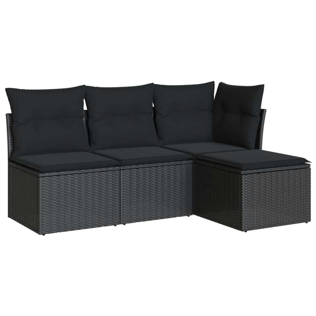 4 Piece Garden Sofa Set with Cushions Black Poly Rattan 3249334