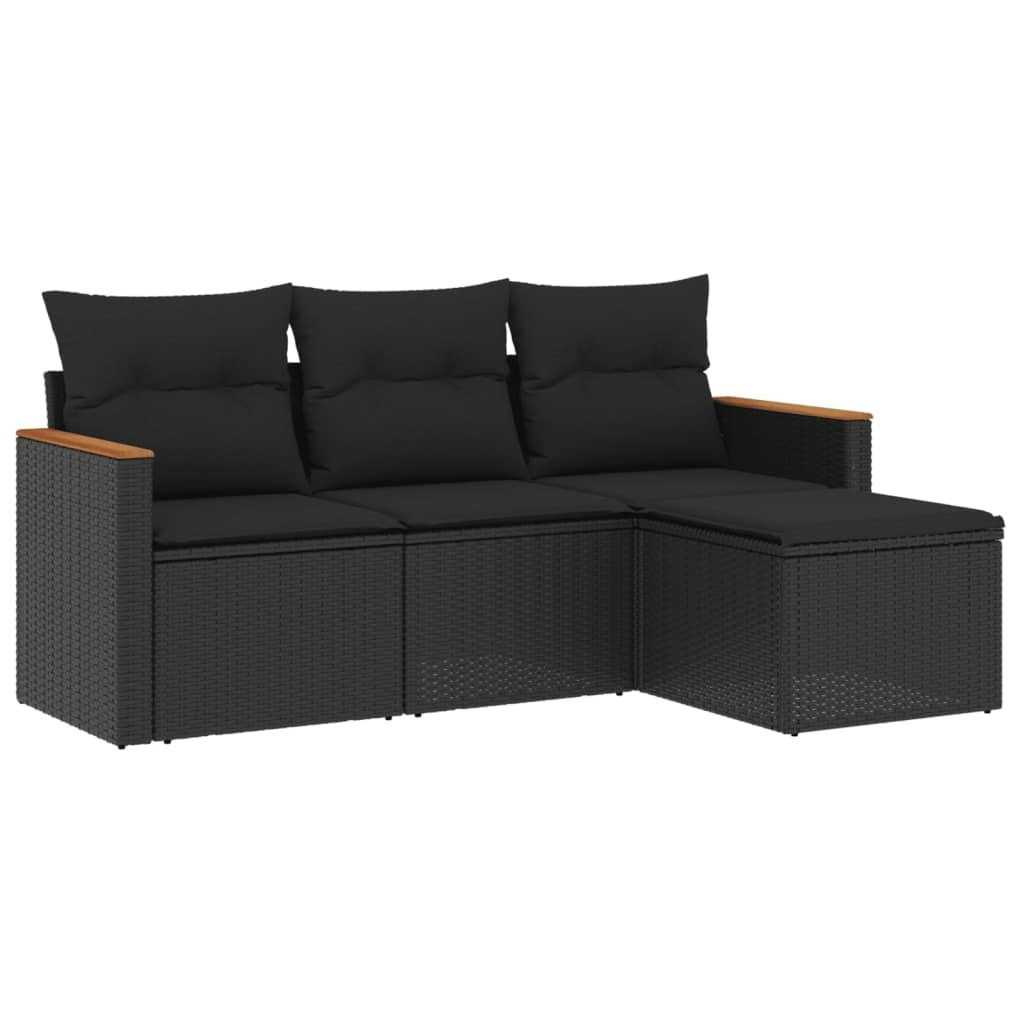 4 Piece Garden Sofa Set with Cushions Black Poly Rattan 3258303