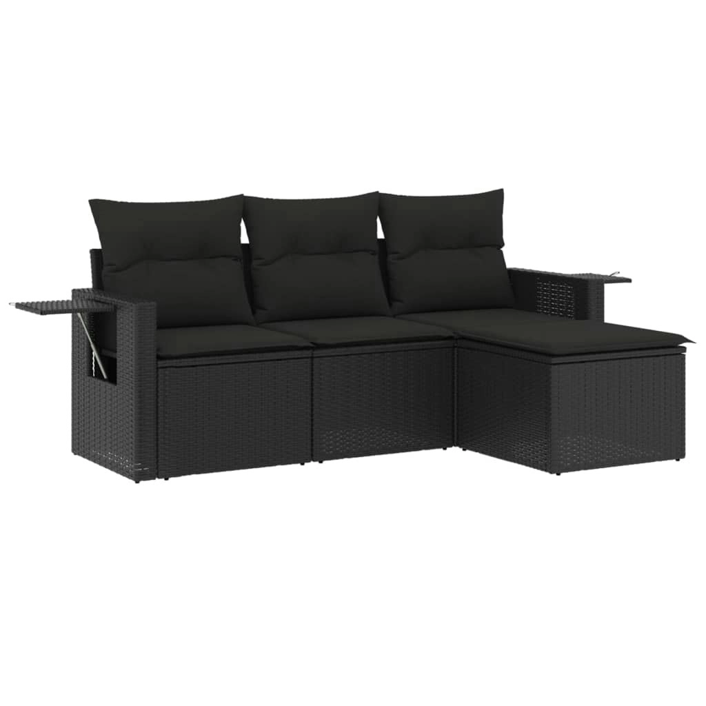 4 Piece Garden Sofa Set with Cushions Black Poly Rattan 3252402