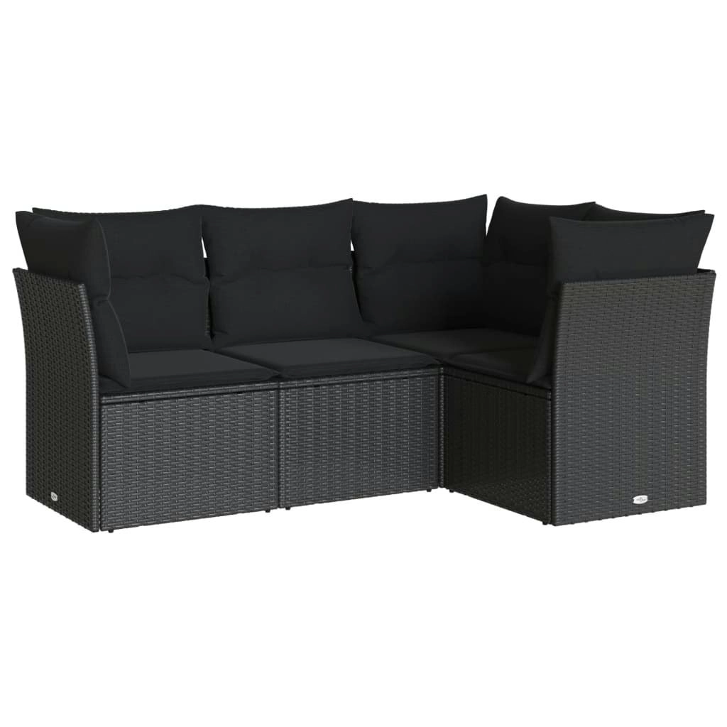 4 Piece Garden Sofa Set with Cushions Black Poly Rattan 3249414