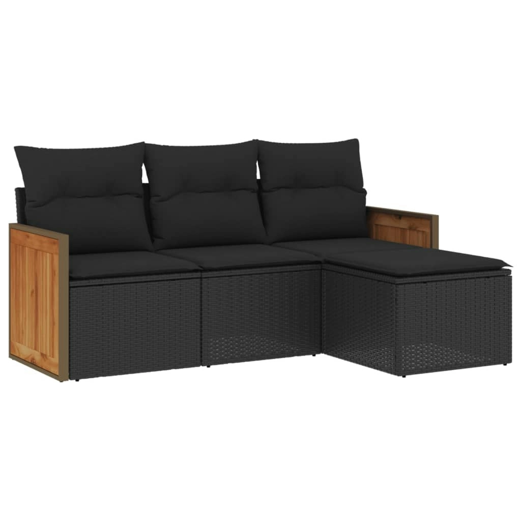 4 Piece Garden Sofa Set with Cushions Black Poly Rattan 3259983