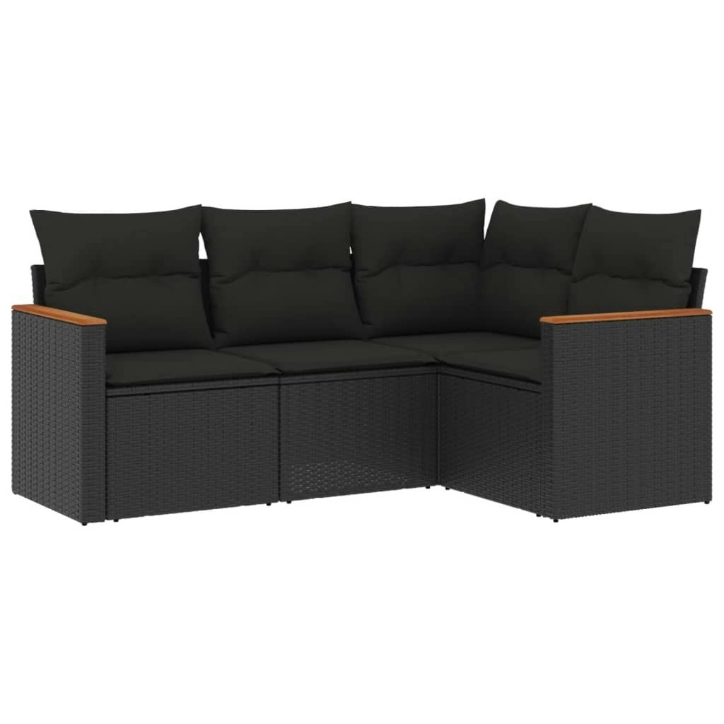 4 Piece Garden Sofa Set with Cushions Black Poly Rattan 3258331