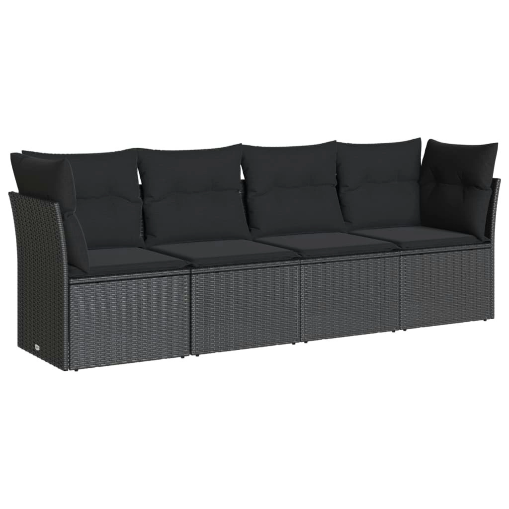 4 Piece Garden Sofa Set with Cushions Black Poly Rattan 3249064