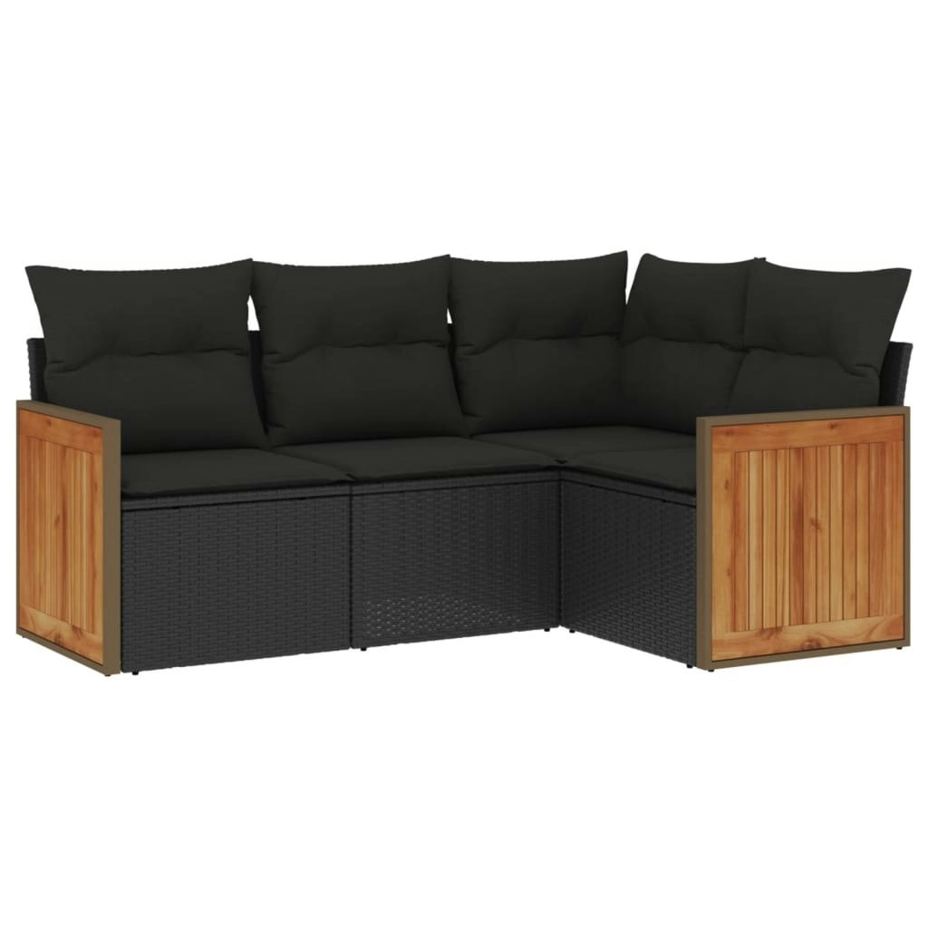 4 Piece Garden Sofa Set with Cushions Black Poly Rattan 3260011