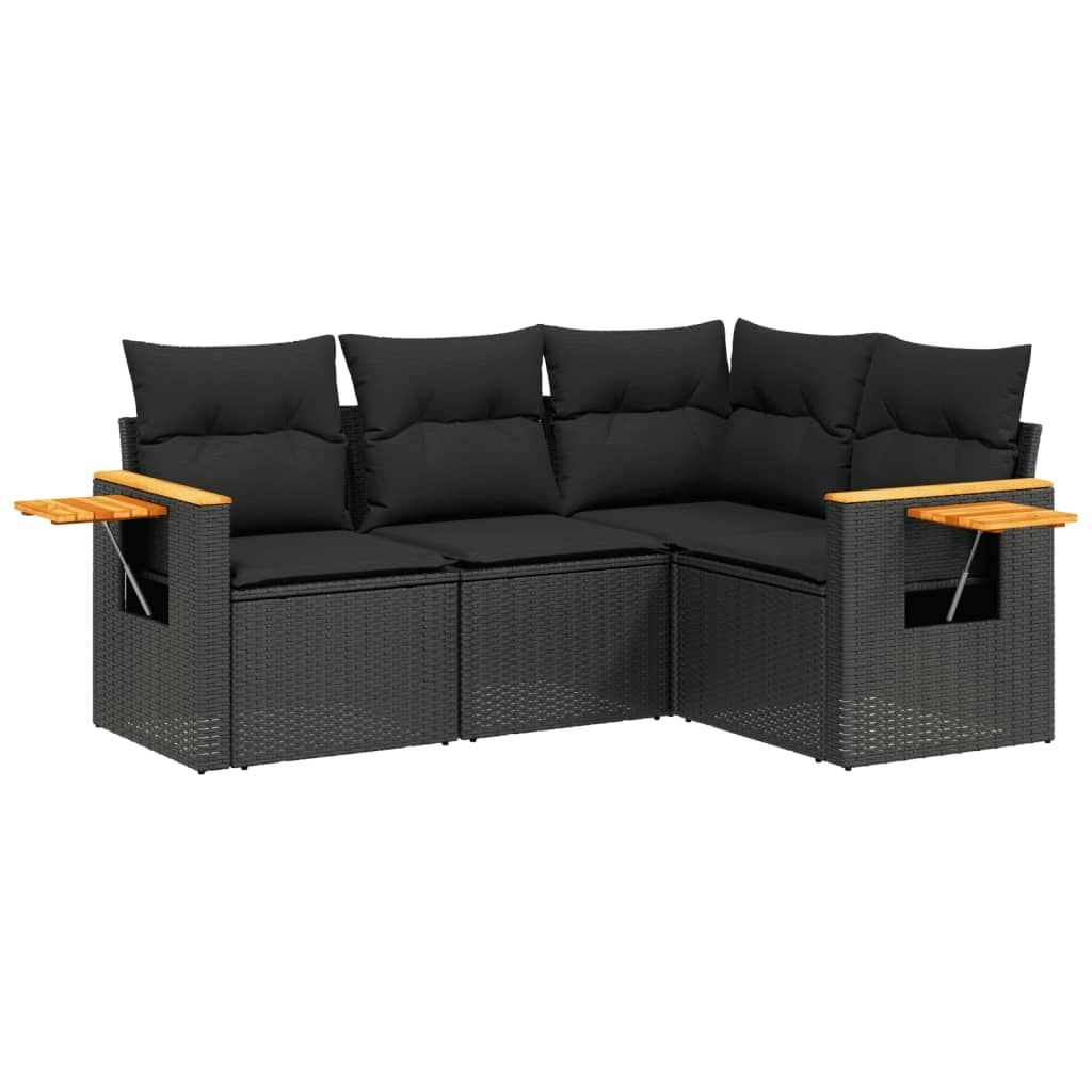 4 Piece Garden Sofa Set with Cushions Black Poly Rattan 3259171