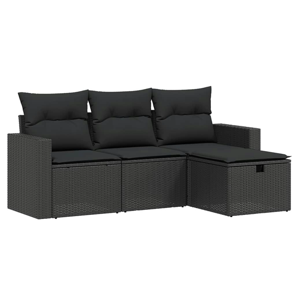 4 Piece Garden Sofa Set with Cushions Black Poly Rattan 3263441