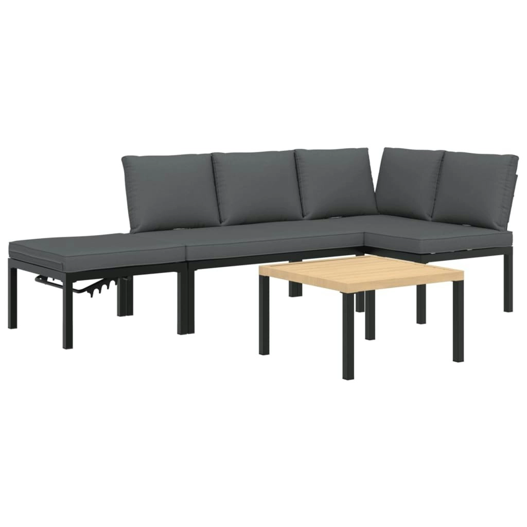 4 Piece Garden Sofa Set with Cushions Black Aluminium 3283687