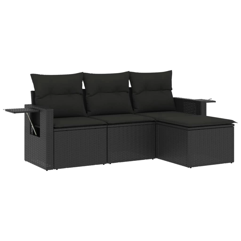 4 Piece Garden Sofa Set with Cushions Black Poly Rattan 3220064