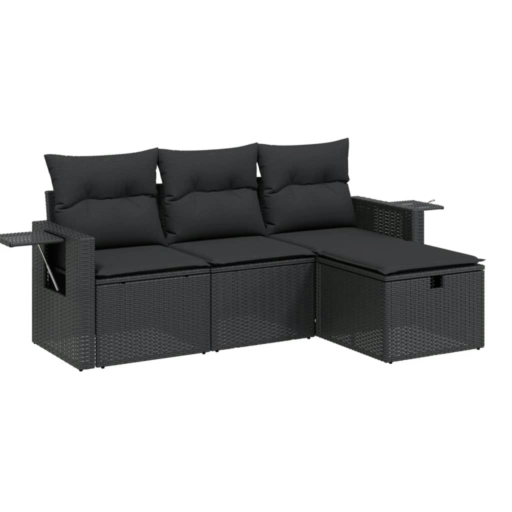 4 Piece Garden Sofa Set with Cushions Black Poly Rattan 3263751