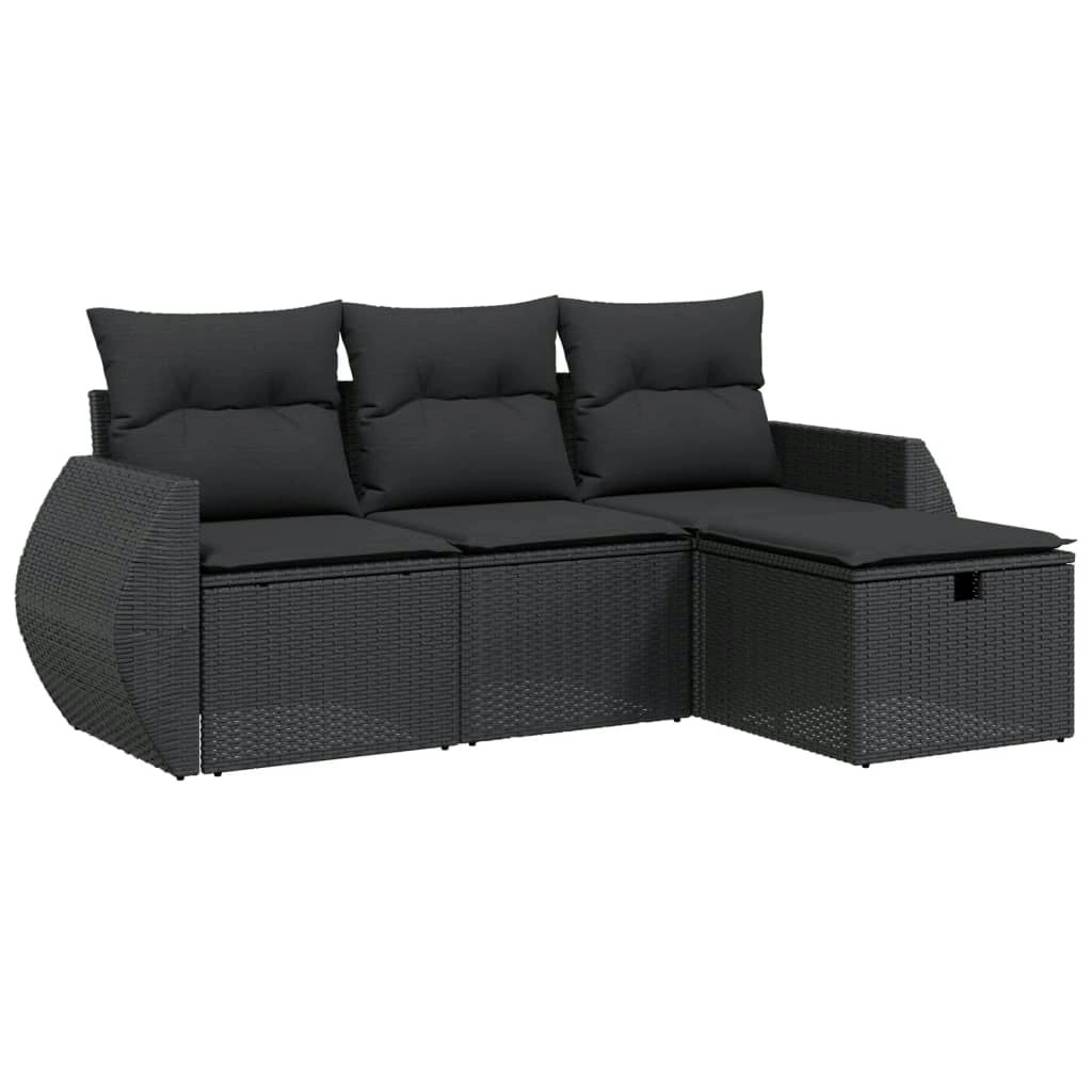 4 Piece Garden Sofa Set with Cushions Black Poly Rattan 3264061