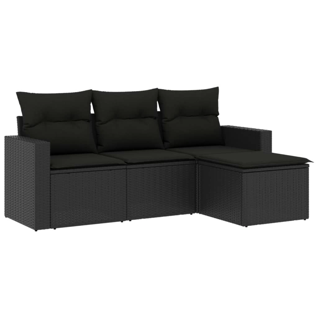 4 Piece Garden Sofa Set with Cushions Black Poly Rattan 3218855